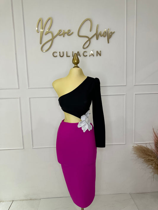 Vestido. Bandage rosa/negro